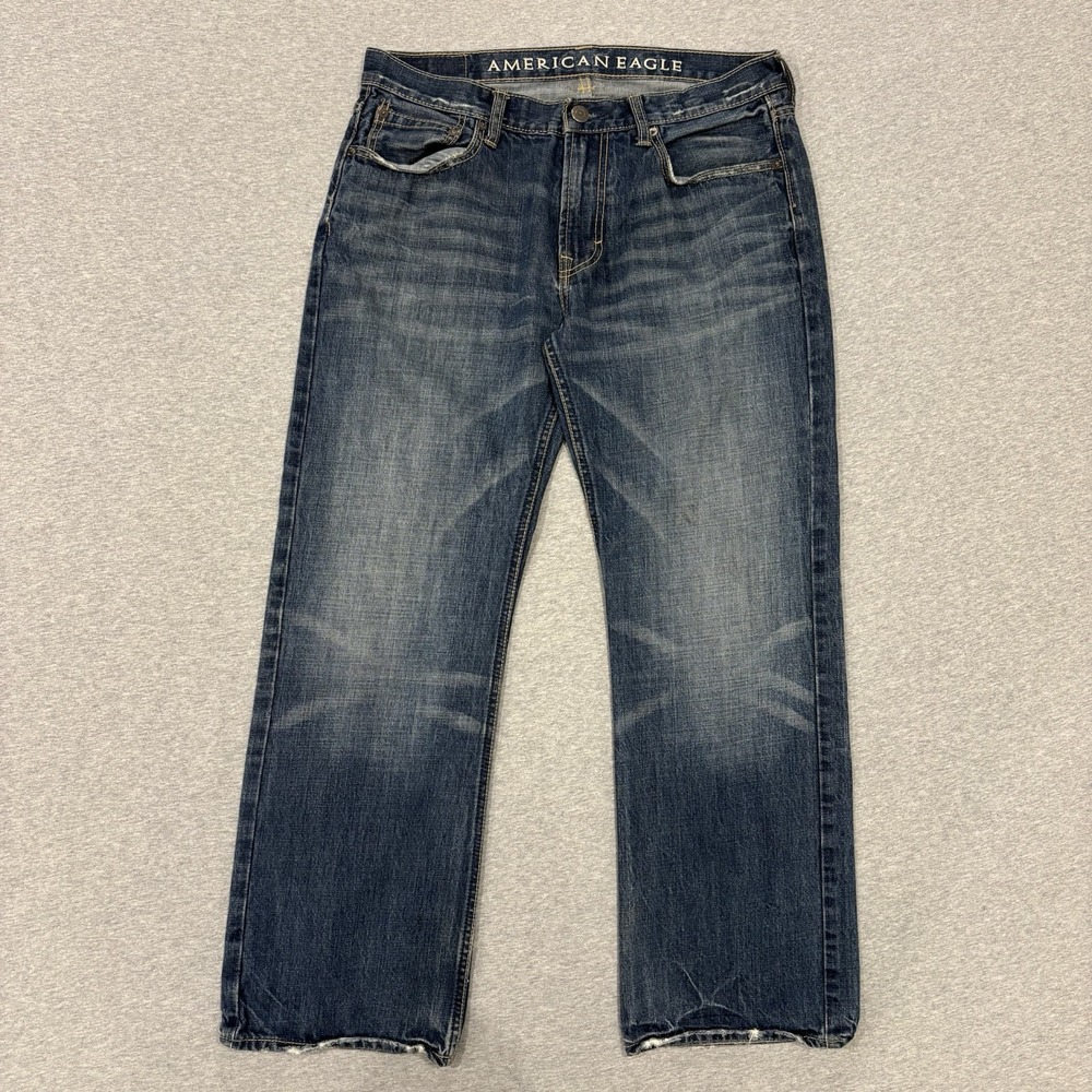 American Eagle Low Rise Bootcut Jeans Men's Size 33x30 (Fits 35x29) Blue Faded